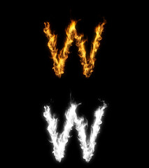 3D illustration of the letter w on fire with alpha layer