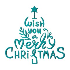 I wish you a Merry Christmas typography. the letters are inscribed in the shape of a Christmas tree