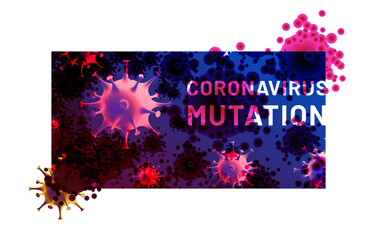 Coronavirus Mutation headline. New Strain of the Virus. Banner design with abstract cells of Coronavirus COVID-19 and Microbes with lettering with stains