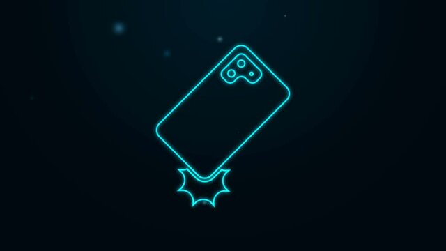 Glowing neon line Shockproof mobile phone icon isolated on black background. 4K Video motion graphic animation