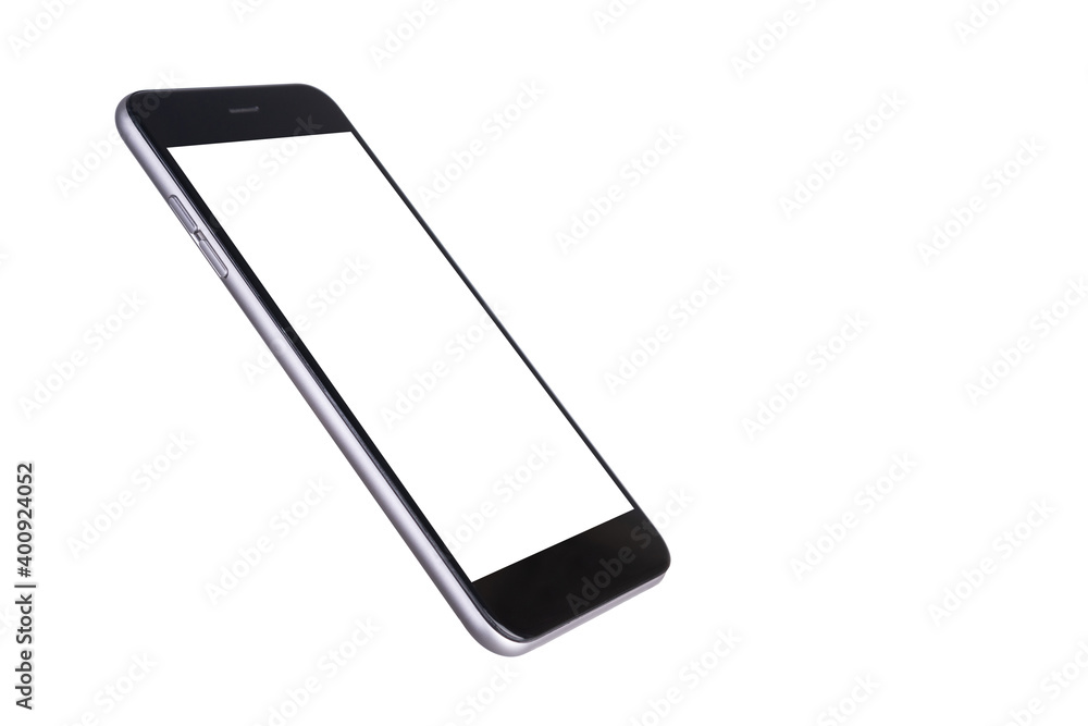 Poster black modern smartphone mockup. mobile smart phone technology front blank screen studio shot isolate