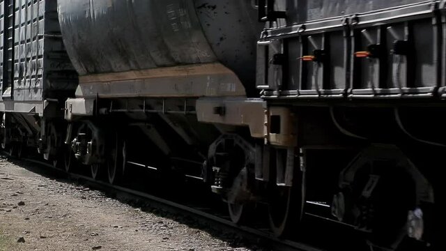 Freight Train in Santa Fe province, Argentina. Low Angle View.