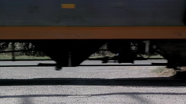 Cargo Train in Santa Fe province, Argentina. Low Angle View.