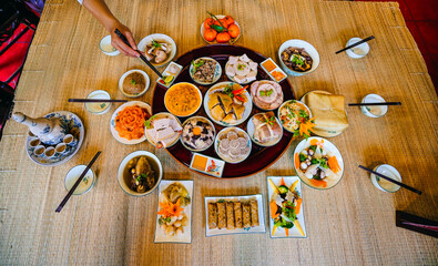 Traditional cuisine at Tet holiday of Vietnam family. Amazing of Vietnamese food for Tet holiday in spring, it is traditional food on lunar new year