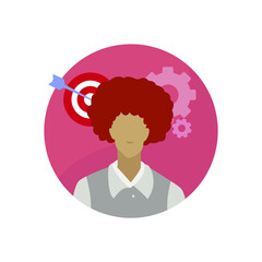 Avatar flat design of woman employee, businesswoman focus target brainstorming vector concept