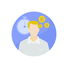 Avatar flat design of man employee, businessman time and money vector concept