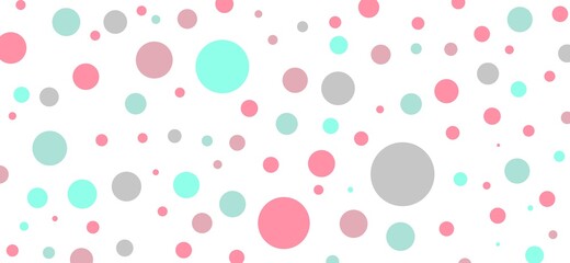 Abstract colorful polka dot background in complementary colors of pink blue green and gray