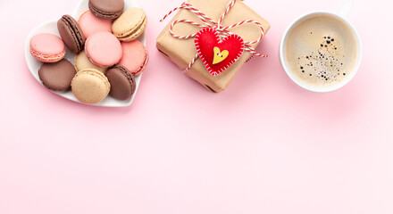 Valentines day with macaroons and gift box
