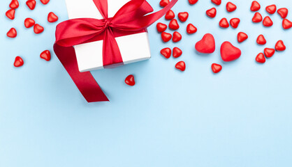 Valentines day with gift box and candy hearts