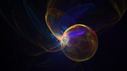 Abstract colorful orange and blue fiery shapes. Fantasy light background. Digital fractal art. 3d rendering.