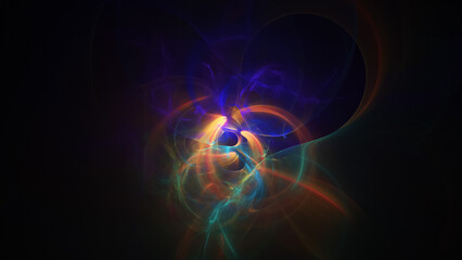 Abstract colorful orange and blue fiery shapes. Fantasy light background. Digital fractal art. 3d rendering.