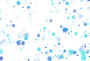 Light BLUE vector texture with colored snowflakes.