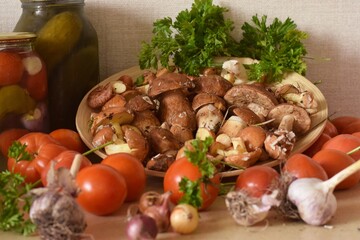 still-life, mushrooms