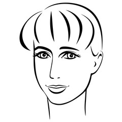 Black and white minimalistic drawing. A speculative female portr