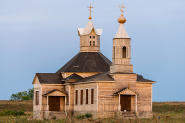 Traditional old russian wooden church in ancient town