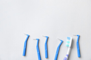 Toothbrushes for dental braces on white background