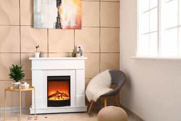Interior of modern room with fireplace