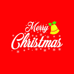 Fototapeta na wymiar Merry Christmas with red background and bell Typography Vector Greeting Illustration Design can be used for social media post Printable on T-shirt Sticker Poster banner Holiday season