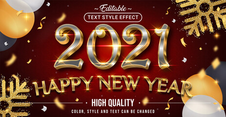 Happy New Year 2021 with Gold and Silver Text Effect Color - Editable text effect.