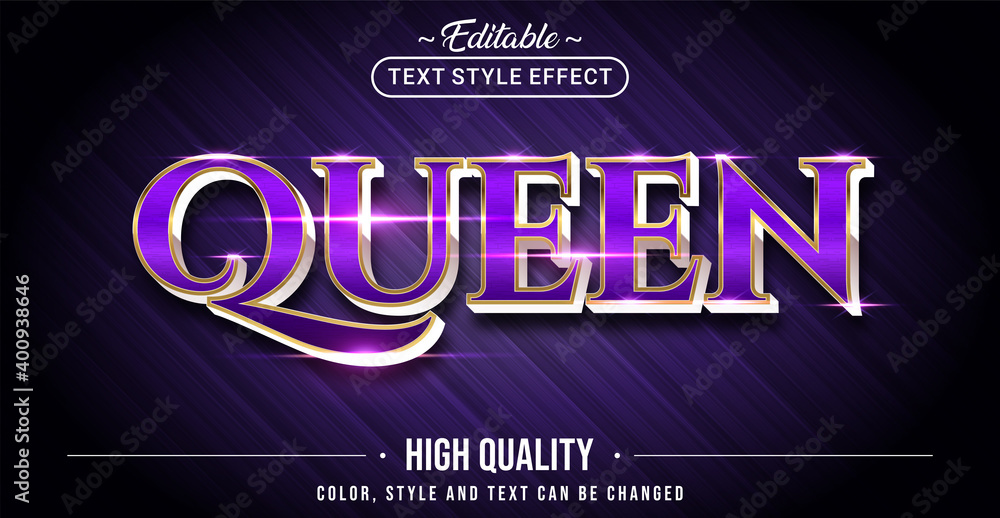 Aufkleber editable text style effect - luxury queen with purple and silver text style theme.