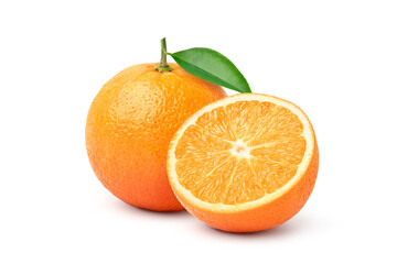 Fototapeta na wymiar Orange fruit with cut in half isolated on white background. Clipping path.