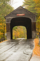 Approach to the Corbin covered bridge in Newport, New Hampshire.