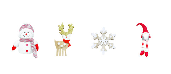 Christmas. Symbols of the new year. Santa Claus, elk, snowflake, snowman. Christmas toys. isolated on a white background.