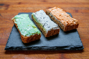 a delicious fresh bread with herb cream for the breakfast