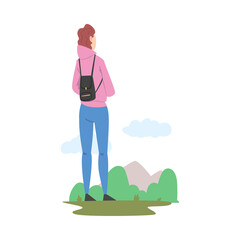 Woman Character Standing and Looking Ahead as into Bright Future Vector Illustration