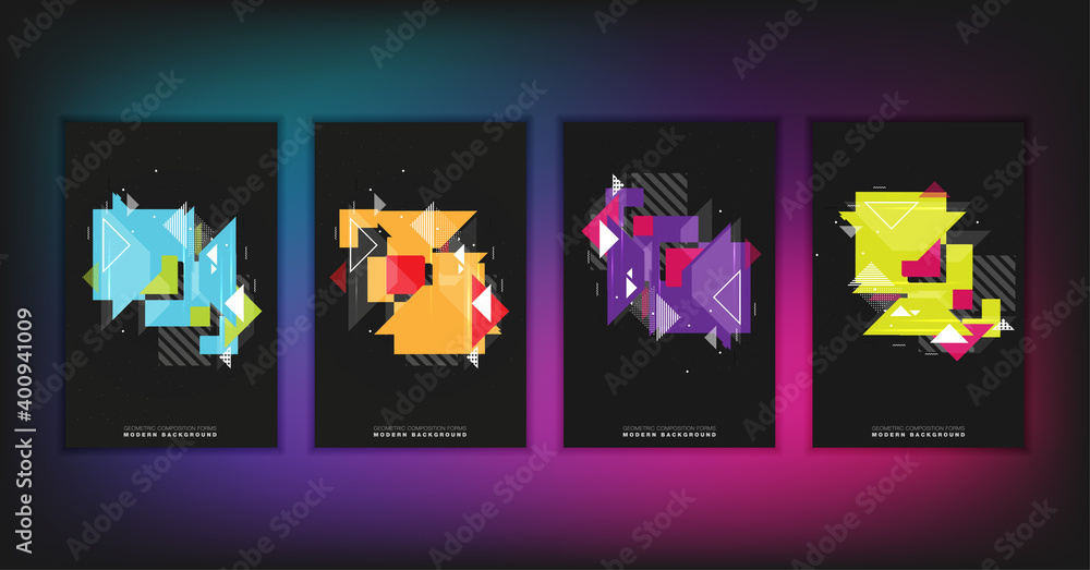 Aufkleber abstract geometric composition forms modern background with decorative triangles and patterns backdr