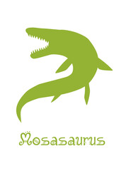 Mosasaur Dinosaur Vector illustration silhouette. green dinosaurs, kids dinosaur name prints green, boys bedroom wall art, dino room, kids dinosaur posters.