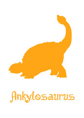 Ankylosaur Dinosaur Vector illustration silhouette. yellow dinosaurs, kids dinosaur name prints yellow, boys bedroom wall art, dino room, kids dinosaur posters.