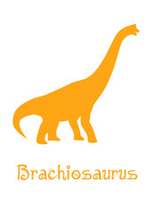 Brachiosaur Dinosaur Vector illustration silhouette. yellow dinosaurs, kids dinosaur name prints yellow, boys bedroom wall art, dino room, kids dinosaur posters.