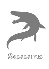 Mosasaur Dinosaur Vector illustration silhouette. gray dinosaurs, kids dinosaur name prints gray, boys bedroom wall art, dino room, kids dinosaur posters.