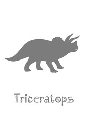 Triceratops Dinosaur Vector illustration silhouette. gray dinosaurs, kids dinosaur name prints gray, boys bedroom wall art, dino room, kids dinosaur posters.