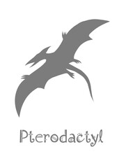 Pterodactyl Dinosaur Vector illustration silhouette. gray dinosaurs, kids dinosaur name prints gray, boys bedroom wall art, dino room, kids dinosaur posters.