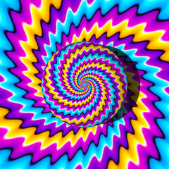 Colorful  background with growing sphere. Optical expansion illusion.