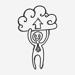 Businessman with cloud upload. Doodle vector icon. Drawing sketch illustration hand drawn cartoon line eps10