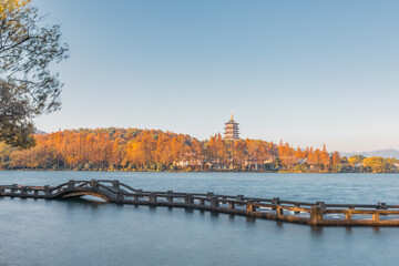 Panorama view of the West Lake in Hangzhou, China.