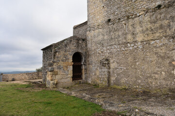 Fototapeta na wymiar the side of the Romanesque church of Sant Miquel de Olerdola, Barcelona province, Catalonia, Spain