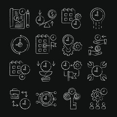 chalk icon, time managment, icons set