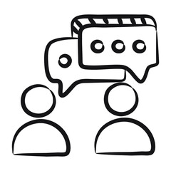 
Two persons with chat bubble, discussion doodle icon
