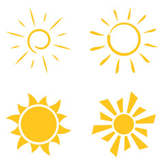 Sun icons set. Hand drawing in the style of doodle.
