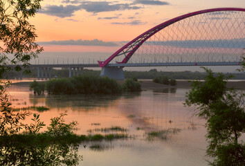Bugrinskij bridge across the Ob river at dawn