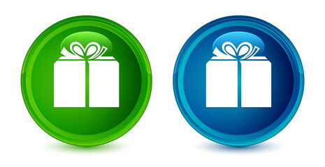 Gift box icon artistic shiny glossy blue and green round button set