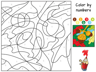 Acorn. Coloring book. Educational puzzle game for children. Cartoon vector illustration