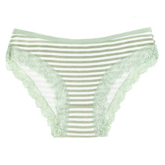 Women's panties with green stripes,  front view isolated on the white background