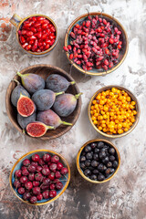 top view fresh figs with other fruits on light background fruit sweet berry photo