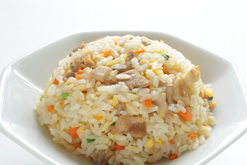 homemade chicken fried rice on chinese plate