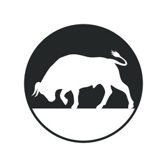 Bull graphic icon. Bullock sign in the circle isolated on white background. Ox symbol. Vector illustration